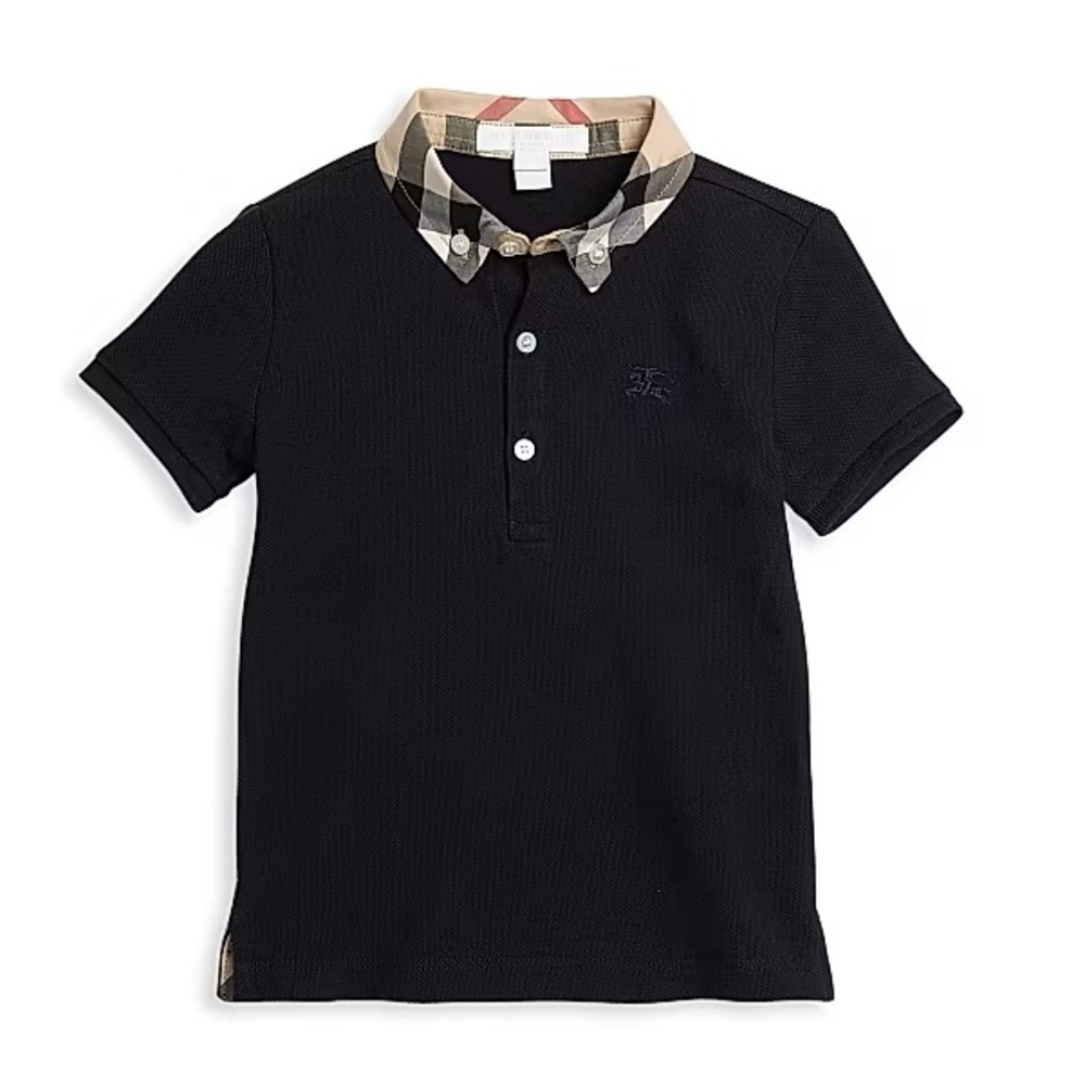 Burberry Navy Blue Polo with Checkered Collar. Size 6Y